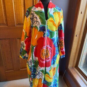 Vintage 60's Saks Fifth Avenue Boho bright floral Kaftan Maxi Dress, SM/ Med